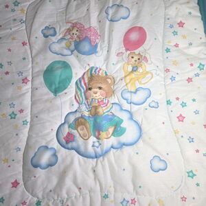 Vtg Brushcreek Creative Baby Crib Coverlet Comforter Quilted Teddy Bear Balloons